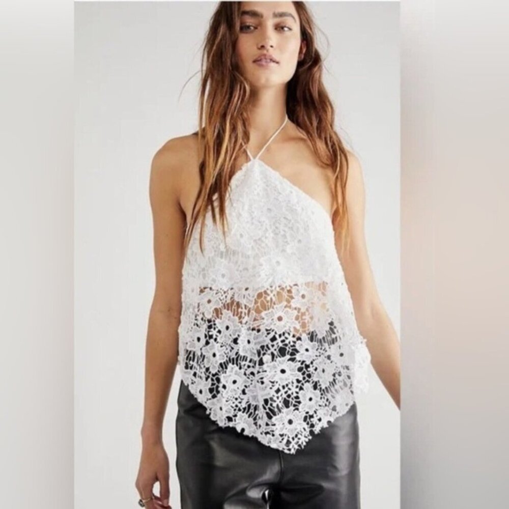 NWOT Free People White Lace Halter Top, Size XS
